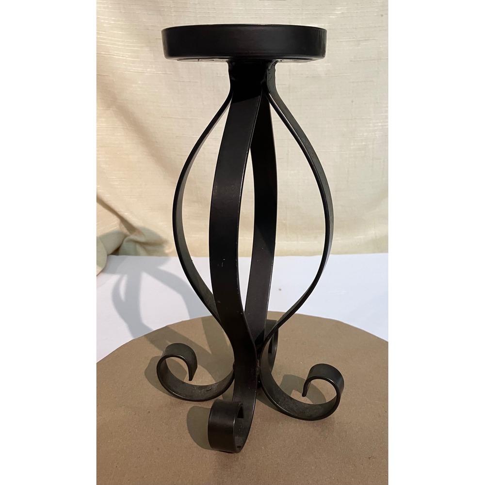 Unbranded Wrought Iron Candle Holder Large Black Excellent Rustic Scroll Design